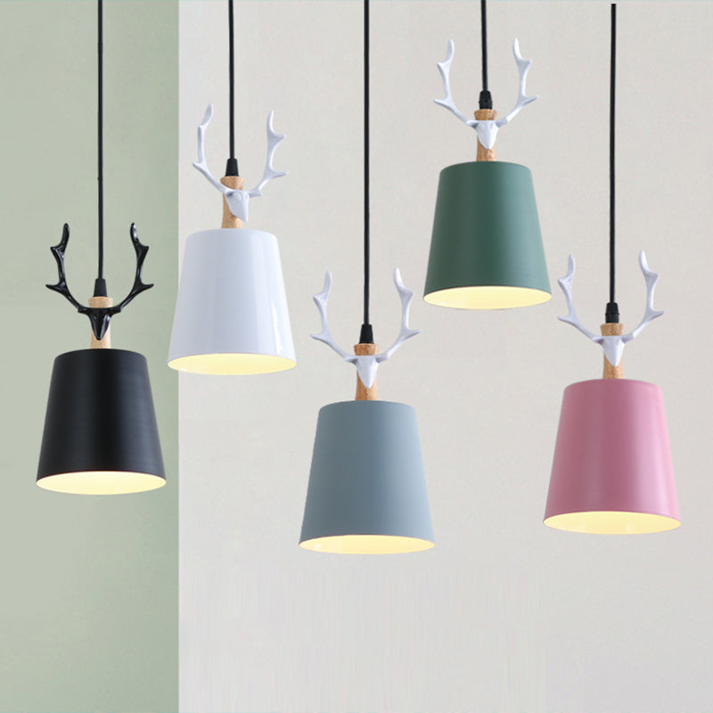 Macaron Taper Hanging Ceiling Light Metal Single Dining Room Drop Pendant with Antler Decor Clearhalo 'Ceiling Lights' 'Pendant Lights' 'Pendants' Lighting' 2390181