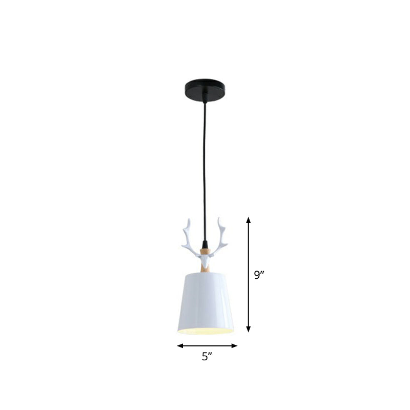 Macaron Taper Hanging Ceiling Light Metal Single Dining Room Drop Pendant with Antler Decor White Clearhalo 'Ceiling Lights' 'Pendant Lights' 'Pendants' Lighting' 2390182