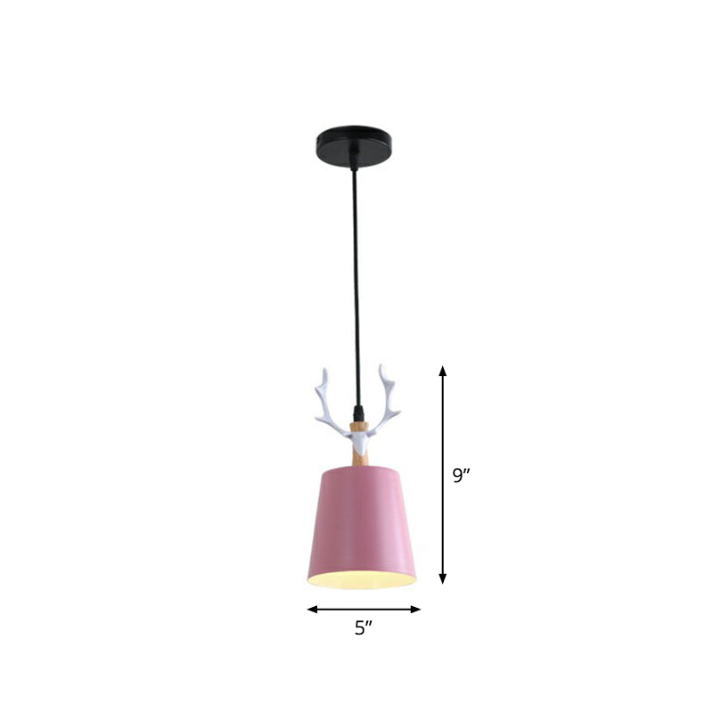 Macaron Taper Hanging Ceiling Light Metal Single Dining Room Drop Pendant with Antler Decor Pink Clearhalo 'Ceiling Lights' 'Pendant Lights' 'Pendants' Lighting' 2390184