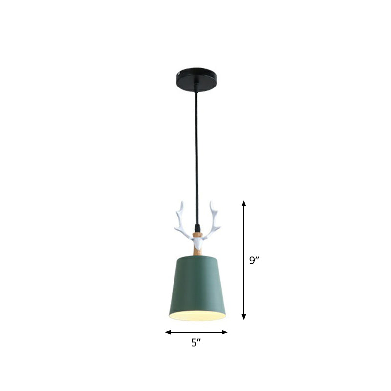 Macaron Taper Hanging Ceiling Light Metal Single Dining Room Drop Pendant with Antler Decor Green Clearhalo 'Ceiling Lights' 'Pendant Lights' 'Pendants' Lighting' 2390186