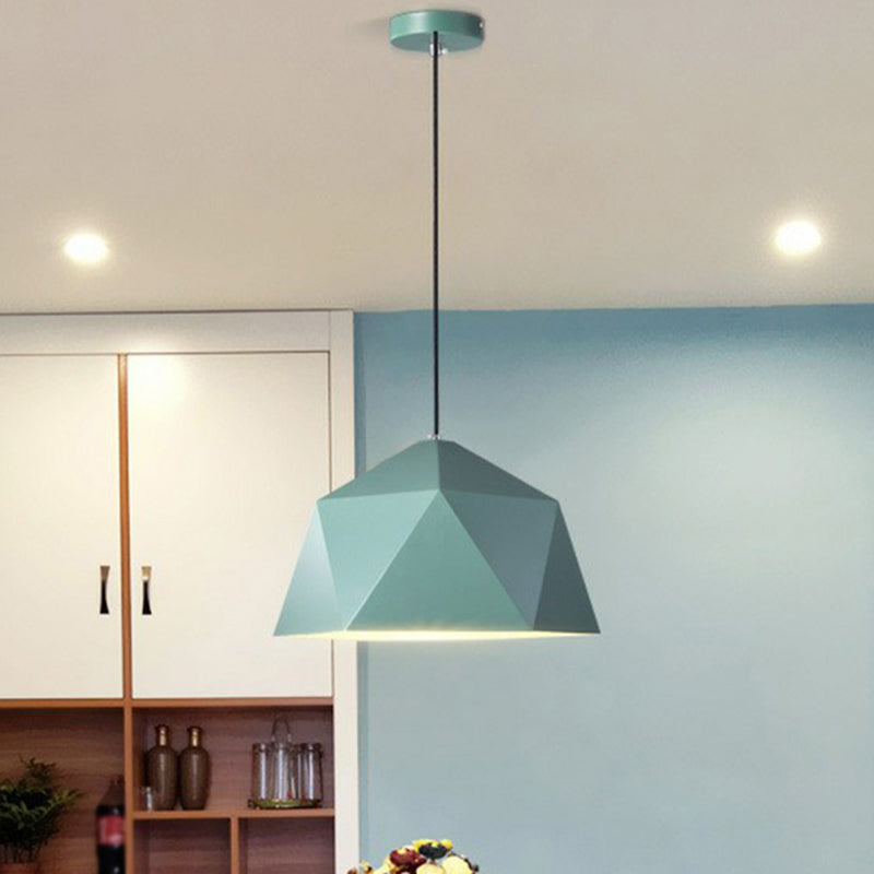 Diamond Shaped Suspension Lamp Nordic Metallic 1-Light Restaurant Hanging Pendant Light Green Clearhalo 'Ceiling Lights' 'Pendant Lights' 'Pendants' Lighting' 2390191