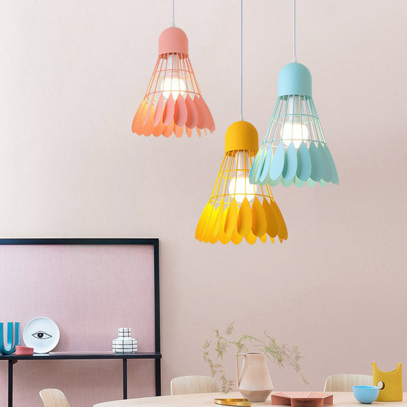 Badminton Pendant Light Fixture Macaron Iron 1-Bulb Hanging Lamp for Dining Room Clearhalo 'Ceiling Lights' 'Pendant Lights' 'Pendants' Lighting' 2390193