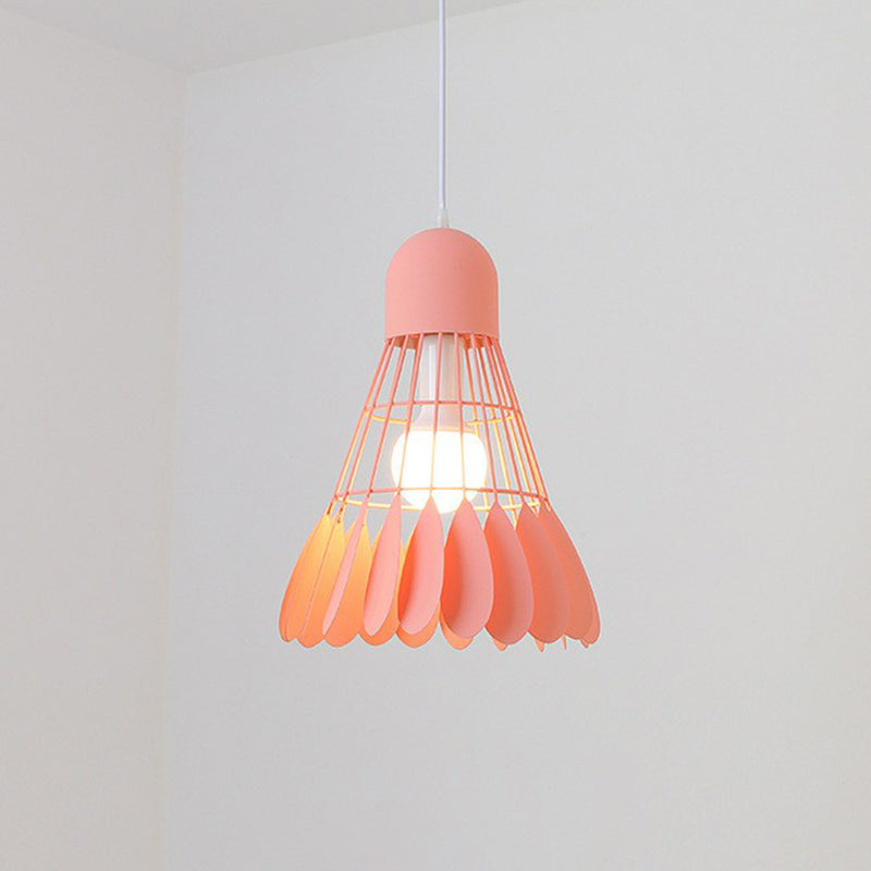 Badminton Pendant Light Fixture Macaron Iron 1-Bulb Hanging Lamp for Dining Room Pink Clearhalo 'Ceiling Lights' 'Pendant Lights' 'Pendants' Lighting' 2390194