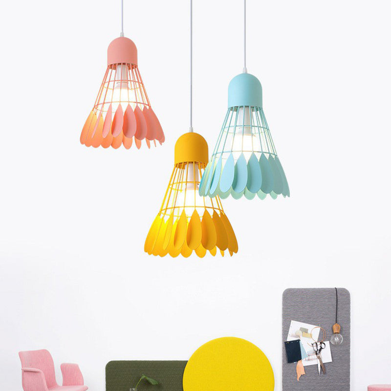 Badminton Pendant Light Fixture Macaron Iron 1-Bulb Hanging Lamp for Dining Room Clearhalo 'Ceiling Lights' 'Pendant Lights' 'Pendants' Lighting' 2390196