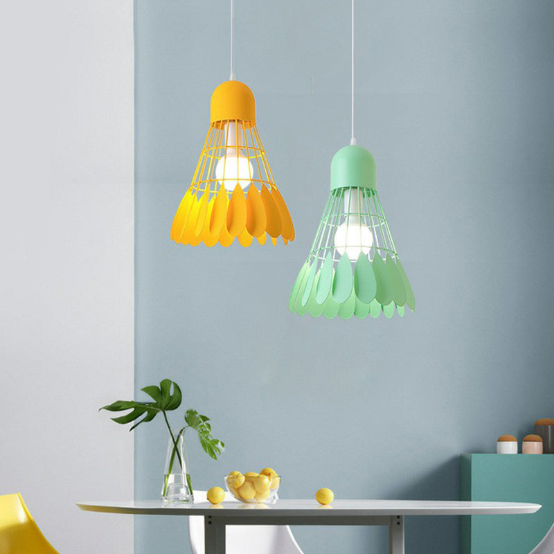 Badminton Pendant Light Fixture Macaron Iron 1-Bulb Hanging Lamp for Dining Room Yellow Clearhalo 'Ceiling Lights' 'Pendant Lights' 'Pendants' Lighting' 2390197