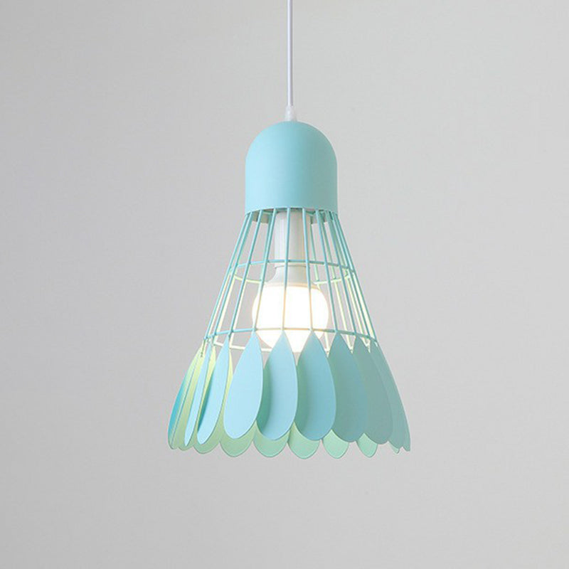 Badminton Pendant Light Fixture Macaron Iron 1-Bulb Hanging Lamp for Dining Room Blue Clearhalo 'Ceiling Lights' 'Pendant Lights' 'Pendants' Lighting' 2390198