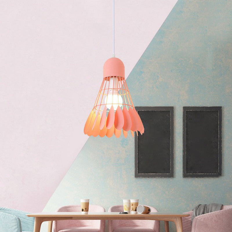 Badminton Pendant Light Fixture Macaron Iron 1-Bulb Hanging Lamp for Dining Room Clearhalo 'Ceiling Lights' 'Pendant Lights' 'Pendants' Lighting' 2390200