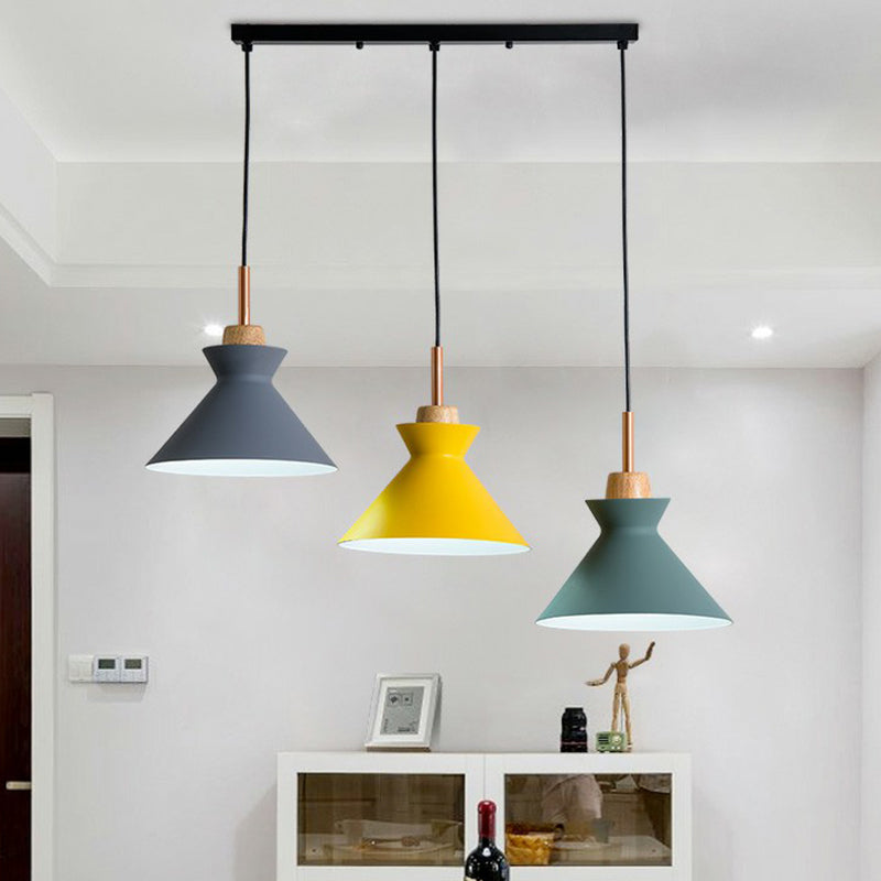 Macaron 3-Light Pendant Lamp Black Geometric Multi Ceiling Light with Metal Shade for Restaurant Clearhalo 'Ceiling Lights' 'Pendant Lights' 'Pendants' Lighting' 2390203