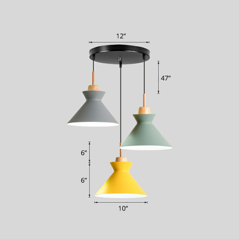 Macaron 3-Light Pendant Lamp Black Geometric Multi Ceiling Light with Metal Shade for Restaurant Black Wide Flare Round Clearhalo 'Ceiling Lights' 'Pendant Lights' 'Pendants' Lighting' 2390204