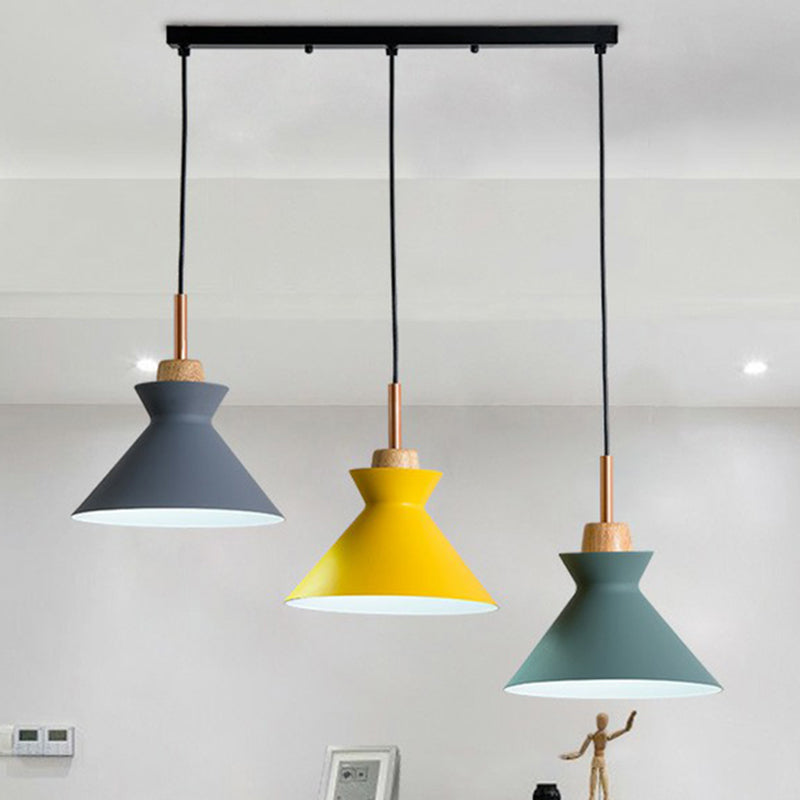 Macaron 3-Light Pendant Lamp Black Geometric Multi Ceiling Light with Metal Shade for Restaurant Clearhalo 'Ceiling Lights' 'Pendant Lights' 'Pendants' Lighting' 2390206