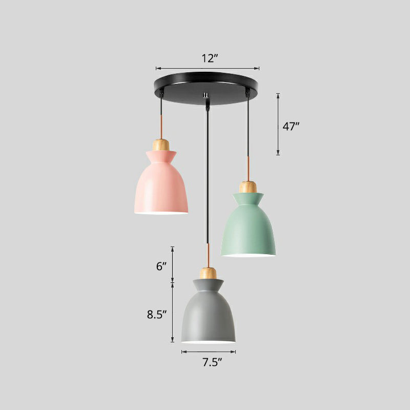 Macaron 3-Light Pendant Lamp Black Geometric Multi Ceiling Light with Metal Shade for Restaurant Black Oval Round Clearhalo 'Ceiling Lights' 'Pendant Lights' 'Pendants' Lighting' 2390207