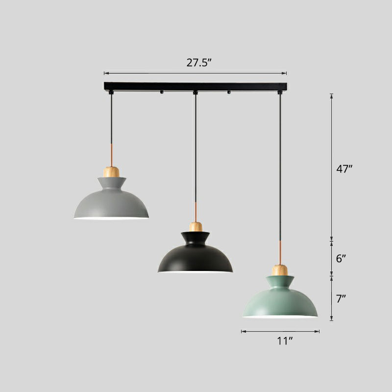 Macaron 3-Light Pendant Lamp Black Geometric Multi Ceiling Light with Metal Shade for Restaurant Black Dome Linear Clearhalo 'Ceiling Lights' 'Pendant Lights' 'Pendants' Lighting' 2390209