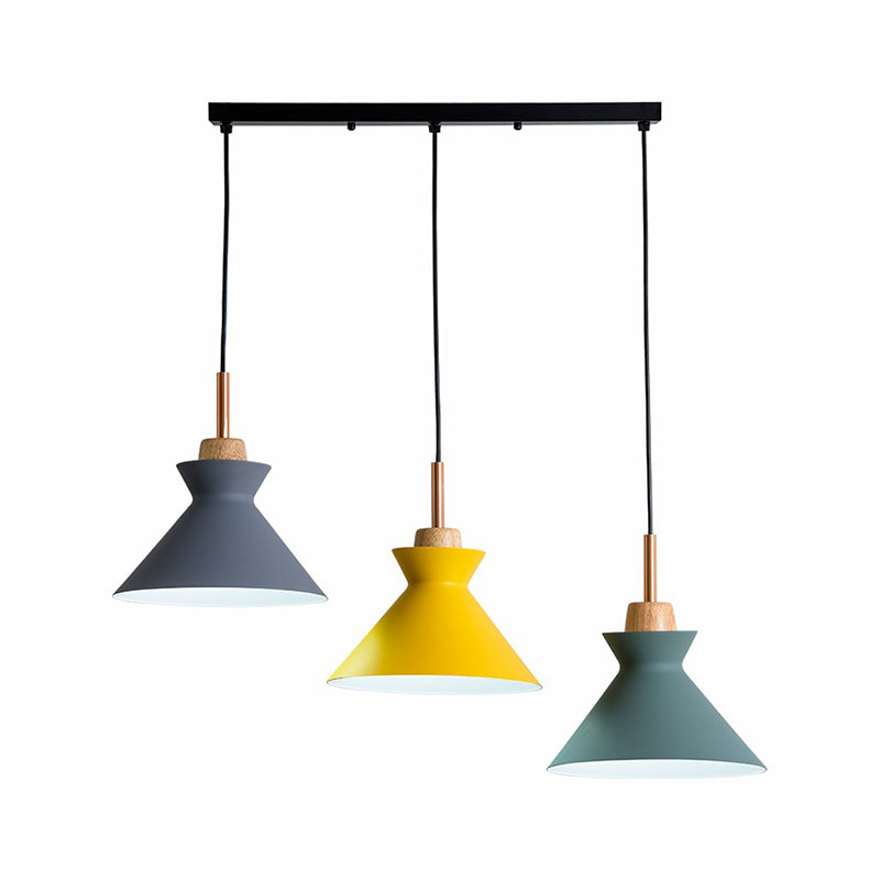 Macaron 3-Light Pendant Lamp Black Geometric Multi Ceiling Light with Metal Shade for Restaurant Clearhalo 'Ceiling Lights' 'Pendant Lights' 'Pendants' Lighting' 2390210