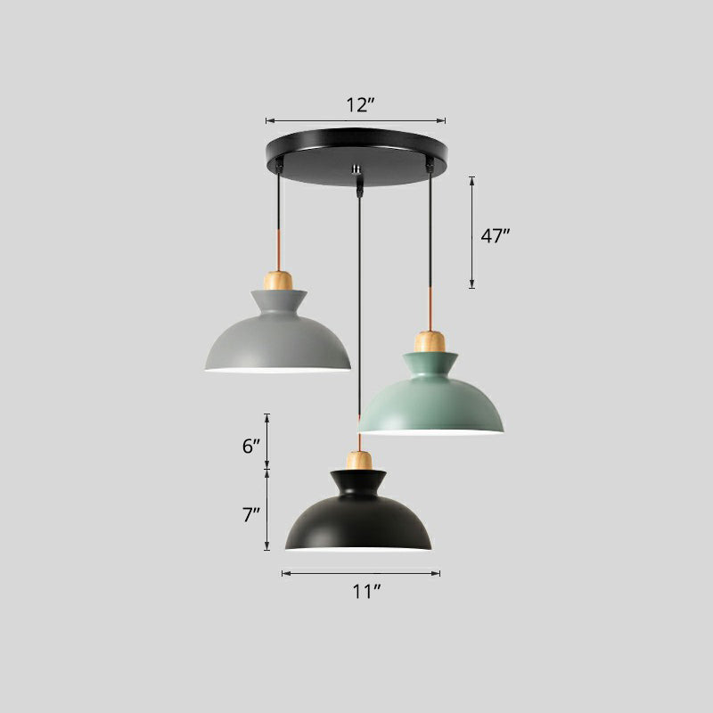 Macaron 3-Light Pendant Lamp Black Geometric Multi Ceiling Light with Metal Shade for Restaurant Black Dome Round Clearhalo 'Ceiling Lights' 'Pendant Lights' 'Pendants' Lighting' 2390211