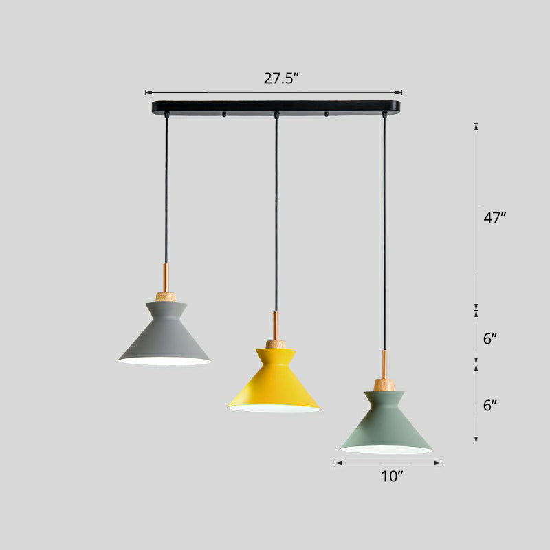 Macaron 3-Light Pendant Lamp Black Geometric Multi Ceiling Light with Metal Shade for Restaurant Black Wide Flare Linear Clearhalo 'Ceiling Lights' 'Pendant Lights' 'Pendants' Lighting' 2390212