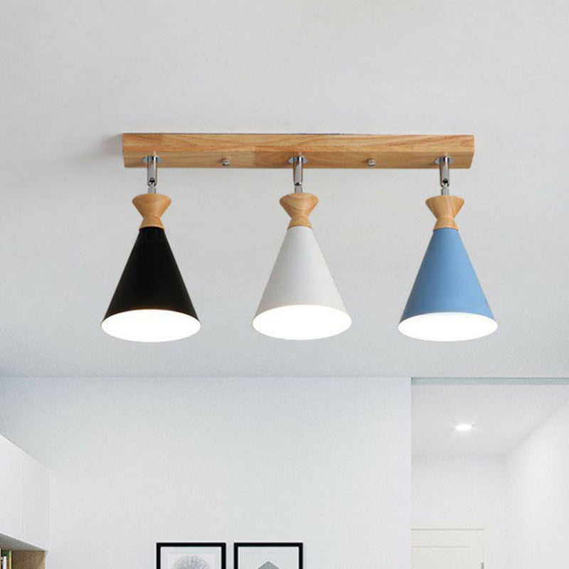 Nordic Conical Semi Flush Light Metal 3 Lights Living Room Adjustable Ceiling Mounted Lamp Blue Clearhalo 'Ceiling Lights' 'Close To Ceiling Lights' 'Close to ceiling' 'Semi-flushmount' Lighting' 2390219