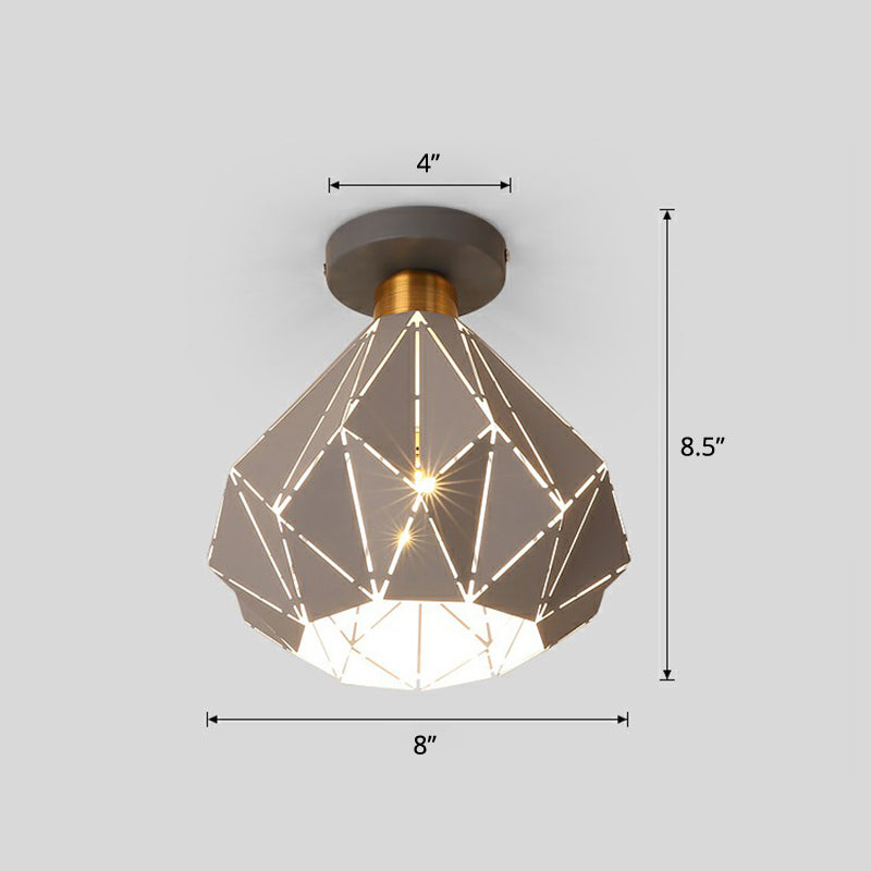 Laser-Cut Diamond Shaped Ceiling Light Macaron Iron 1 Head Corridor Semi Flush Mount Light Grey Clearhalo 'Ceiling Lights' 'Close To Ceiling Lights' 'Close to ceiling' 'Semi-flushmount' Lighting' 2390226