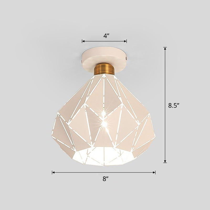 Laser-Cut Diamond Shaped Ceiling Light Macaron Iron 1 Head Corridor Semi Flush Mount Light White Clearhalo 'Ceiling Lights' 'Close To Ceiling Lights' 'Close to ceiling' 'Semi-flushmount' Lighting' 2390228