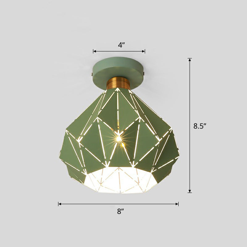 Laser-Cut Diamond Shaped Ceiling Light Macaron Iron 1 Head Corridor Semi Flush Mount Light Green Clearhalo 'Ceiling Lights' 'Close To Ceiling Lights' 'Close to ceiling' 'Semi-flushmount' Lighting' 2390232