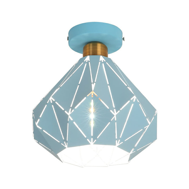 Laser-Cut Diamond Shaped Ceiling Light Macaron Iron 1 Head Corridor Semi Flush Mount Light Clearhalo 'Ceiling Lights' 'Close To Ceiling Lights' 'Close to ceiling' 'Semi-flushmount' Lighting' 2390233