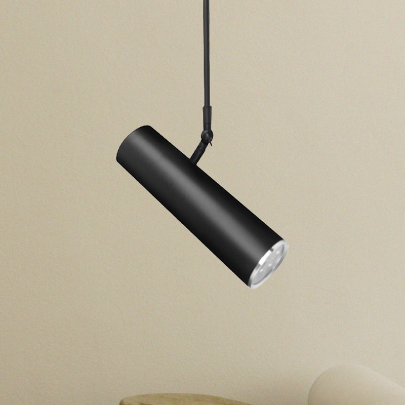 Cylinder LED Hanging Light Metal Simple Style Black Pendant Light with Adjustable Joint in Warm/White, 11"/19" Height Black Warm Clearhalo 'Ceiling Lights' 'Modern Pendants' 'Modern' 'Pendant Lights' 'Pendants' Lighting' 239026