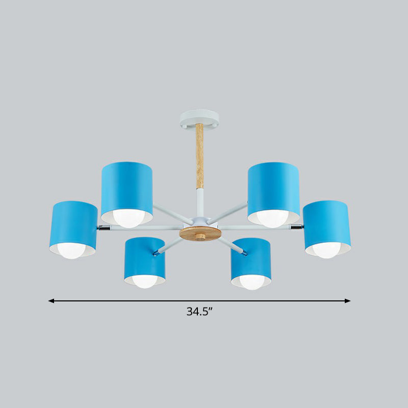 Swivelable Chandelier Light Nordic Style Metal Living Room Pendant Lighting Fixture 6 Blue Clearhalo 'Ceiling Lights' 'Chandeliers' Lighting' 2390262