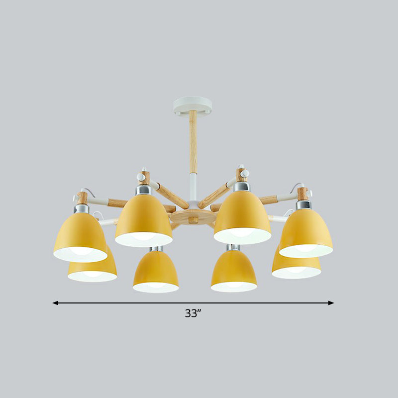 Swivelable Chandelier Light Nordic Style Metal Living Room Pendant Lighting Fixture 8 Yellow Clearhalo 'Ceiling Lights' 'Chandeliers' Lighting' 2390267