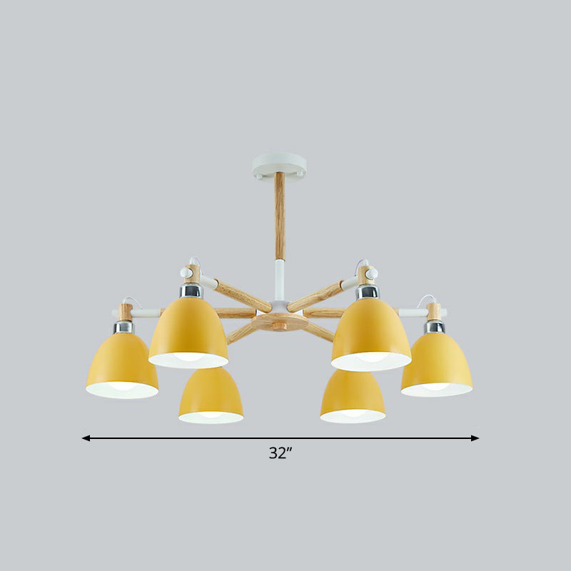 Swivelable Chandelier Light Nordic Style Metal Living Room Pendant Lighting Fixture 6 Yellow Clearhalo 'Ceiling Lights' 'Chandeliers' Lighting' 2390268