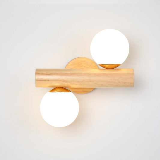 White Glass Ball Rotating Wall Lamp Nordic 2 Bulbs Wood Wall Mounted Light for Bedroom Wood Clearhalo 'Modern wall lights' 'Modern' 'Wall Lamps & Sconces' 'Wall Lights' Lighting' 2390274