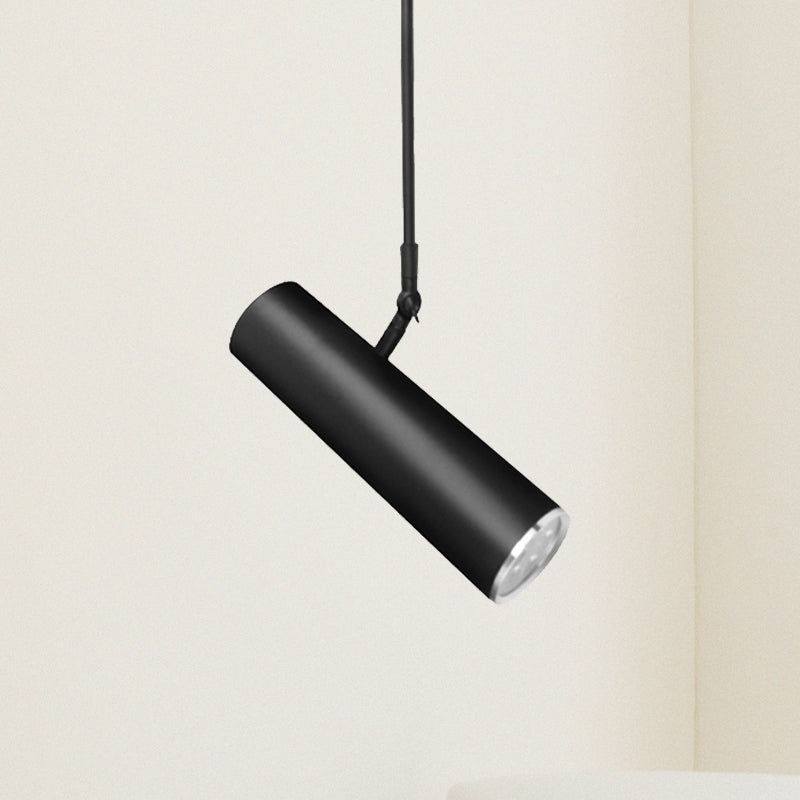 Cylinder LED Hanging Light Metal Simple Style Black Pendant Light with Adjustable Joint in Warm/White, 11"/19" Height Clearhalo 'Ceiling Lights' 'Modern Pendants' 'Modern' 'Pendant Lights' 'Pendants' Lighting' 239028