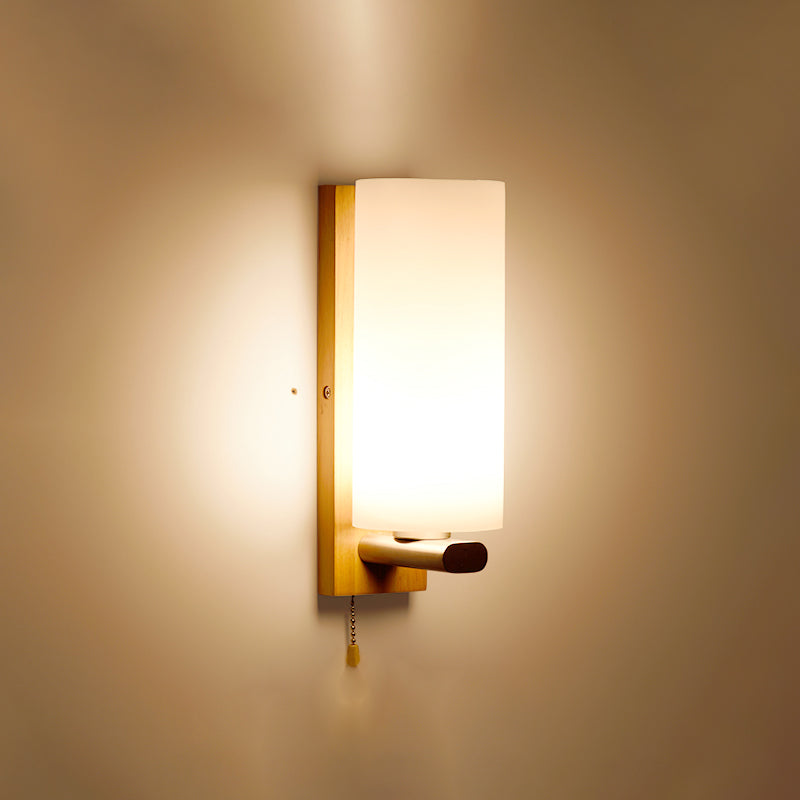 Geometric Stairs Wall Lighting Cream Glass Single Minimalist Flush Wall Sconce in Wood Wood With Switch Clearhalo 'Modern wall lights' 'Modern' 'Wall Lamps & Sconces' 'Wall Lights' Lighting' 2390289