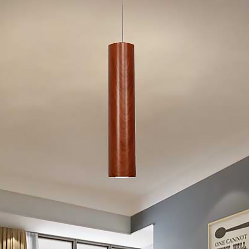 Cylinder Ceiling Light with Wood Grain Shade Modern Metal Brown Living Room Pendant Light in Warm/White, 11"/19"/27" Height Clearhalo 'Ceiling Lights' 'Modern Pendants' 'Modern' 'Pendant Lights' 'Pendants' Lighting' 239032