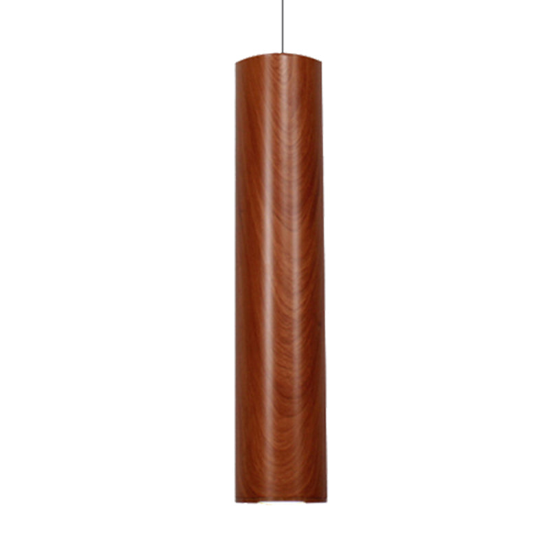 Cylinder Ceiling Light with Wood Grain Shade Modern Metal Brown Living Room Pendant Light in Warm/White, 11"/19"/27" Height Clearhalo 'Ceiling Lights' 'Modern Pendants' 'Modern' 'Pendant Lights' 'Pendants' Lighting' 239034