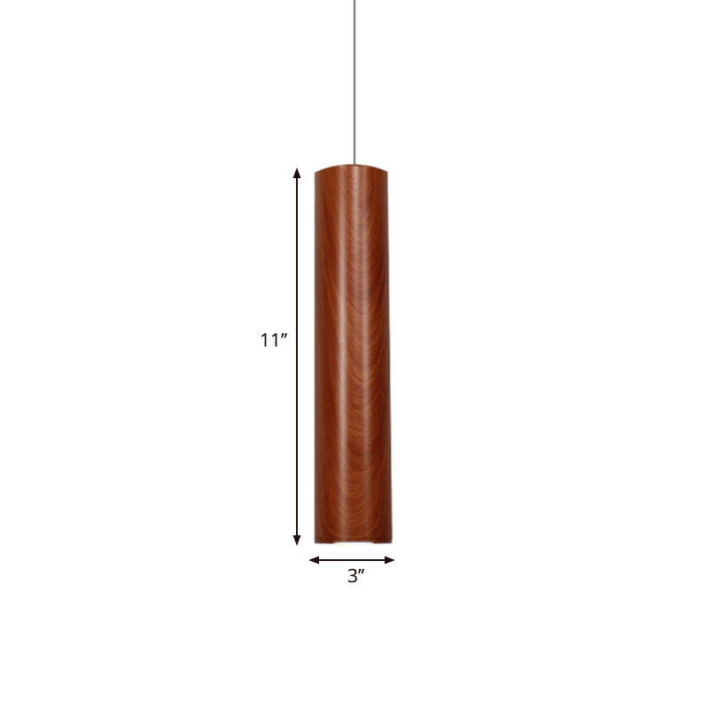 Cylinder Ceiling Light with Wood Grain Shade Modern Metal Brown Living Room Pendant Light in Warm/White, 11"/19"/27" Height Clearhalo 'Ceiling Lights' 'Modern Pendants' 'Modern' 'Pendant Lights' 'Pendants' Lighting' 239035