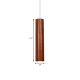 Cylinder Ceiling Light with Wood Grain Shade Modern Metal Brown Living Room Pendant Light in Warm/White, 11"/19"/27" Height Clearhalo 'Ceiling Lights' 'Modern Pendants' 'Modern' 'Pendant Lights' 'Pendants' Lighting' 239035