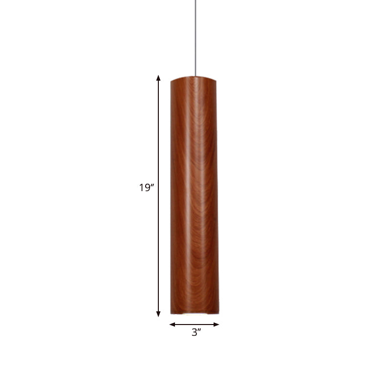 Cylinder Ceiling Light with Wood Grain Shade Modern Metal Brown Living Room Pendant Light in Warm/White, 11"/19"/27" Height Clearhalo 'Ceiling Lights' 'Modern Pendants' 'Modern' 'Pendant Lights' 'Pendants' Lighting' 239036