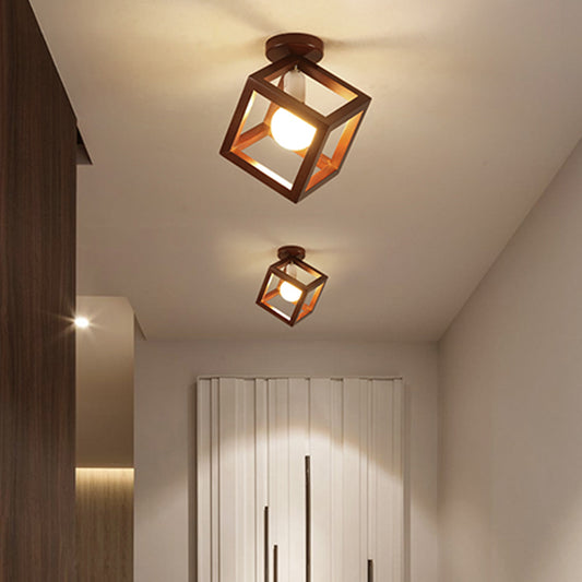 Modern Geometric Shaped Flush Mount Fixture Wooden 1-Light Aisle Flush Ceiling Light in Brown Clearhalo 'Ceiling Lights' 'Close To Ceiling Lights' 'Close to ceiling' 'Flush mount' Lighting' 2390364