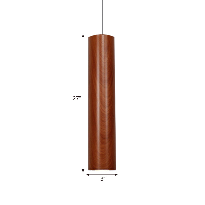 Cylinder Ceiling Light with Wood Grain Shade Modern Metal Brown Living Room Pendant Light in Warm/White, 11"/19"/27" Height Clearhalo 'Ceiling Lights' 'Modern Pendants' 'Modern' 'Pendant Lights' 'Pendants' Lighting' 239037