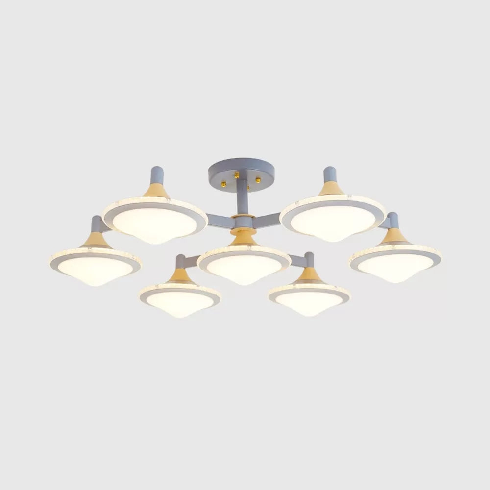 Contemporary Undertint Ceiling Light Gyro Shape 7 Lights Wood Flush Mount Light for Living Room Clearhalo 'Ceiling Lights' 'Close To Ceiling Lights' 'Close to ceiling' 'Semi-flushmount' Lighting' 23904