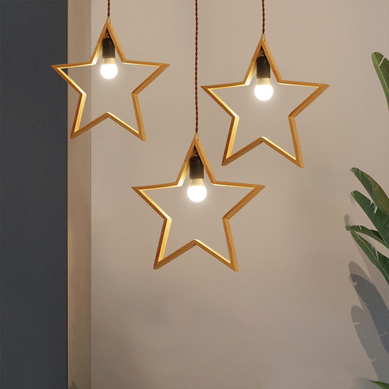 Nordic Style Star Pendant Lighting Wooden 3-Light Restaurant Multi Hanging Light Fixture Clearhalo 'Ceiling Lights' 'Modern Pendants' 'Modern' 'Pendant Lights' 'Pendants' Lighting' 2390413