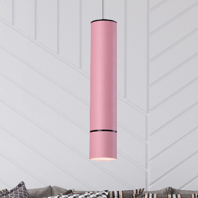 Nordic 1 Light Suspension Light with Metal Shade Pink/Blue/Green Pipe Ceiling Pendant Light in White/Warm/Natural Light Pink Clearhalo 'Ceiling Lights' 'Modern Pendants' 'Modern' 'Pendant Lights' 'Pendants' Lighting' 239045