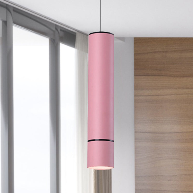 Nordic 1 Light Suspension Light with Metal Shade Pink/Blue/Green Pipe Ceiling Pendant Light in White/Warm/Natural Light Clearhalo 'Ceiling Lights' 'Modern Pendants' 'Modern' 'Pendant Lights' 'Pendants' Lighting' 239047