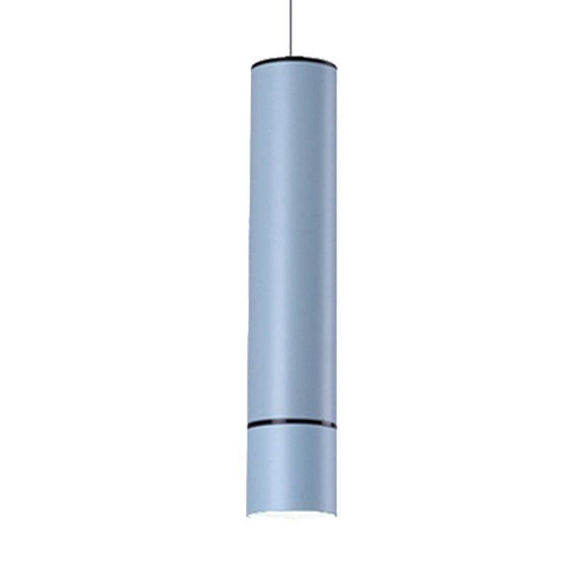 Nordic 1 Light Suspension Light with Metal Shade Pink/Blue/Green Pipe Ceiling Pendant Light in White/Warm/Natural Light Clearhalo 'Ceiling Lights' 'Modern Pendants' 'Modern' 'Pendant Lights' 'Pendants' Lighting' 239059