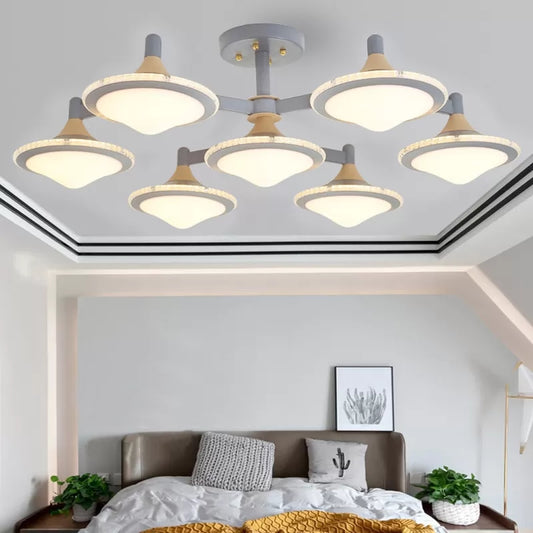 Contemporary Undertint Ceiling Light Gyro Shape 7 Lights Wood Flush Mount Light for Living Room Grey Clearhalo 'Ceiling Lights' 'Close To Ceiling Lights' 'Close to ceiling' 'Semi-flushmount' Lighting' 23905