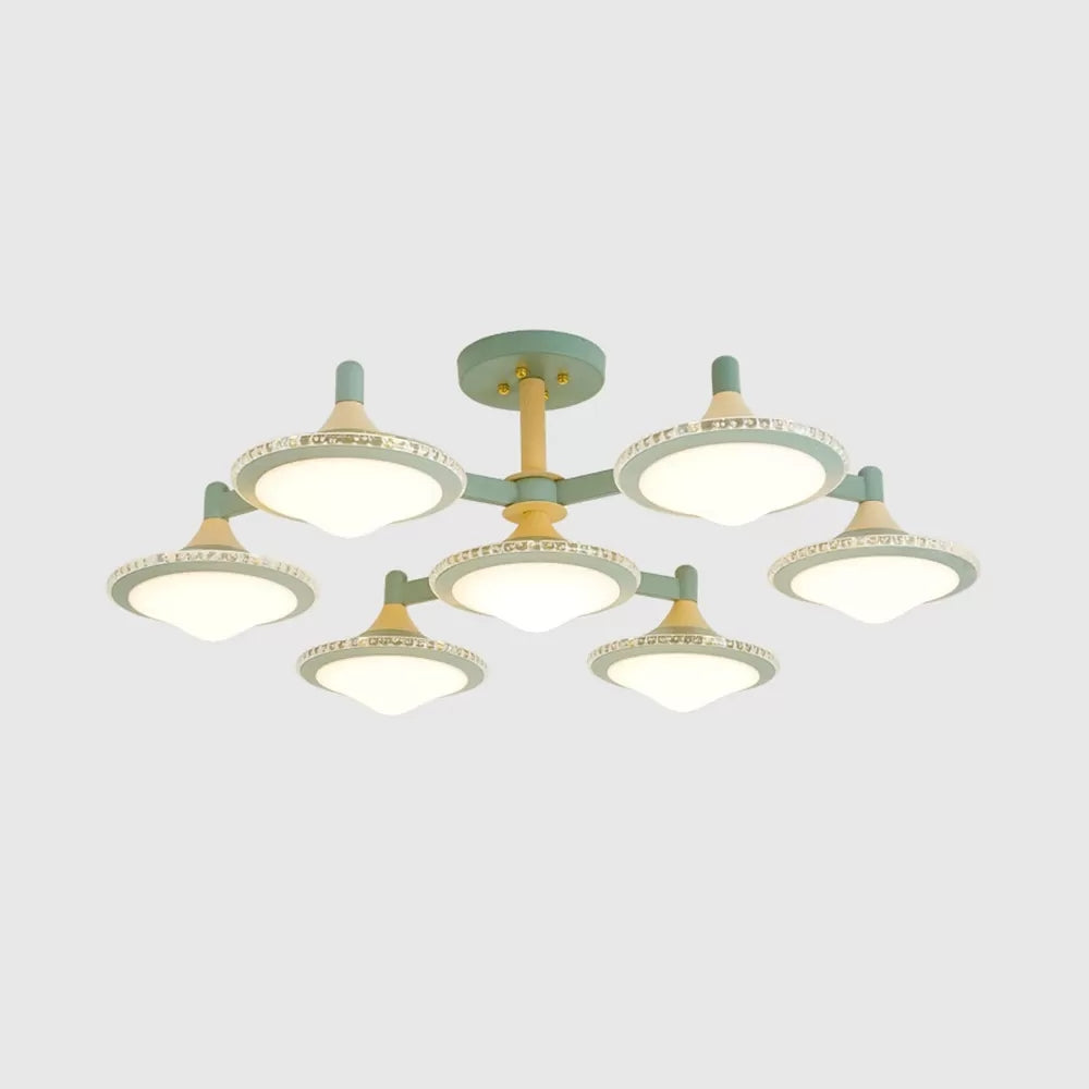 Contemporary Undertint Ceiling Light Gyro Shape 7 Lights Wood Flush Mount Light for Living Room Clearhalo 'Ceiling Lights' 'Close To Ceiling Lights' 'Close to ceiling' 'Semi-flushmount' Lighting' 23908