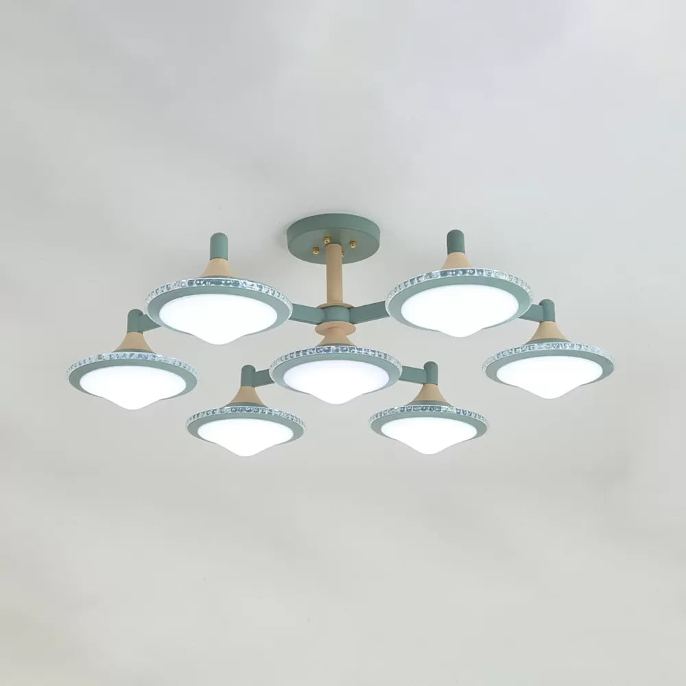 Contemporary Undertint Ceiling Light Gyro Shape 7 Lights Wood Flush Mount Light for Living Room Clearhalo 'Ceiling Lights' 'Close To Ceiling Lights' 'Close to ceiling' 'Semi-flushmount' Lighting' 23909