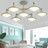 Contemporary Undertint Ceiling Light Gyro Shape 7 Lights Wood Flush Mount Light for Living Room Green Clearhalo 'Ceiling Lights' 'Close To Ceiling Lights' 'Close to ceiling' 'Semi-flushmount' Lighting' 23910