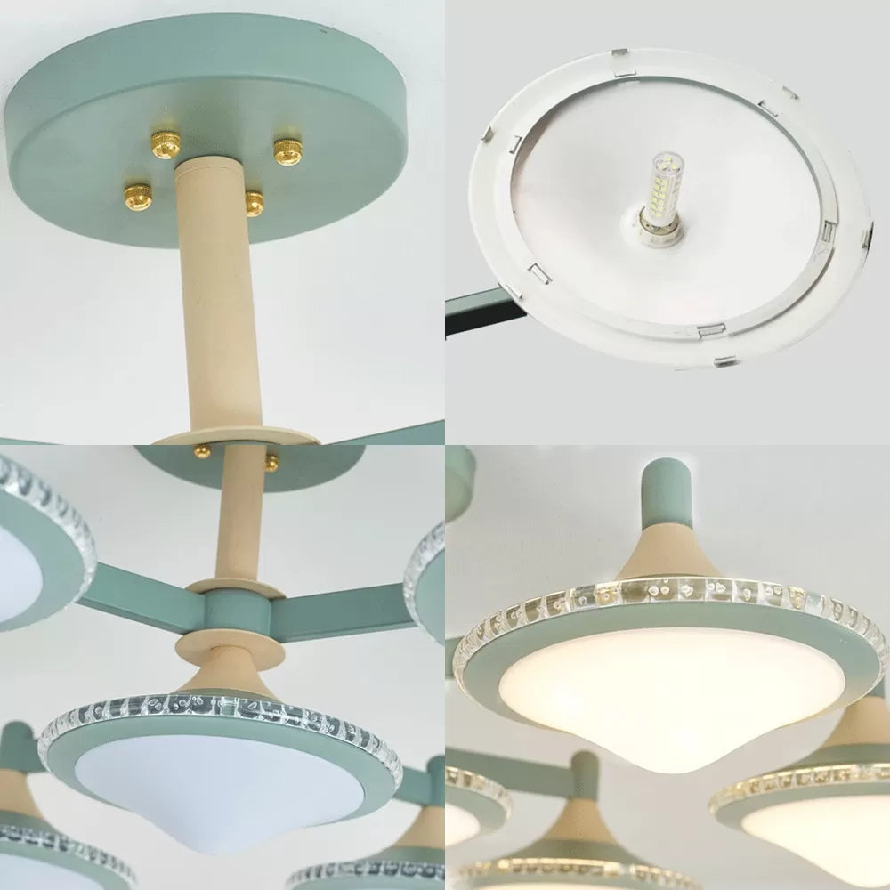 Contemporary Undertint Ceiling Light Gyro Shape 7 Lights Wood Flush Mount Light for Living Room Clearhalo 'Ceiling Lights' 'Close To Ceiling Lights' 'Close to ceiling' 'Semi-flushmount' Lighting' 23911