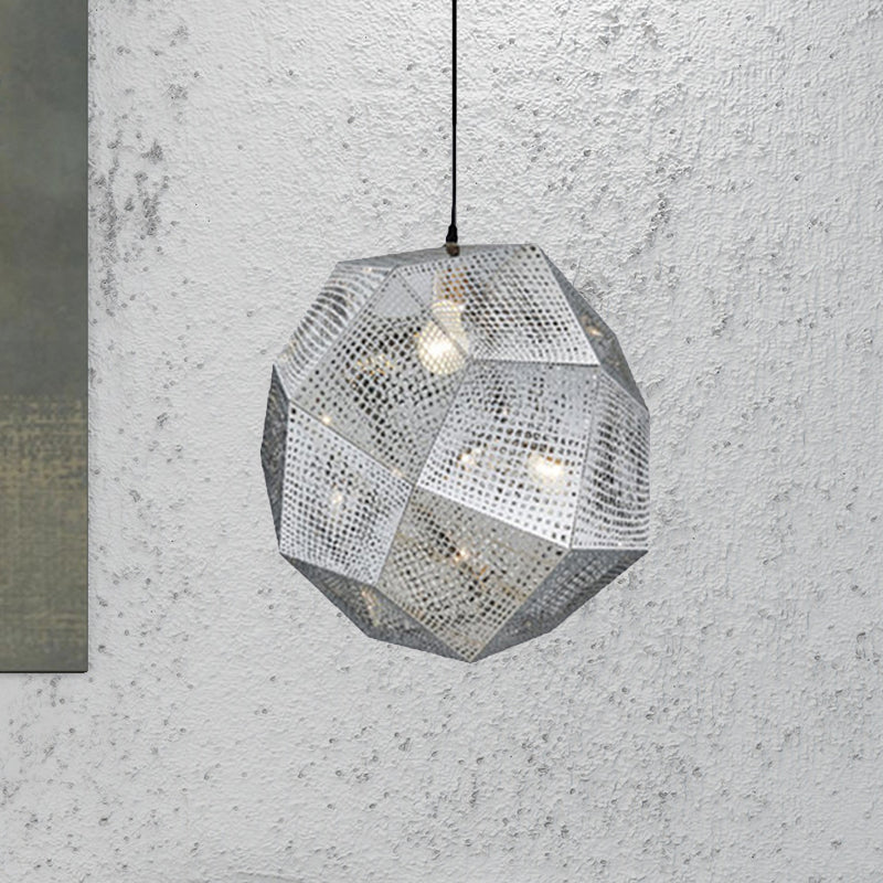 10"/12.5"/19"W Faceted Globe Pendant Lighting Contemporary Metal 1 Light Sliver/Gold/Rose Gold Hanging Ceiling Light Silver 12.5" Clearhalo 'Ceiling Lights' 'Modern Pendants' 'Modern' 'Pendant Lights' 'Pendants' Lighting' 239157