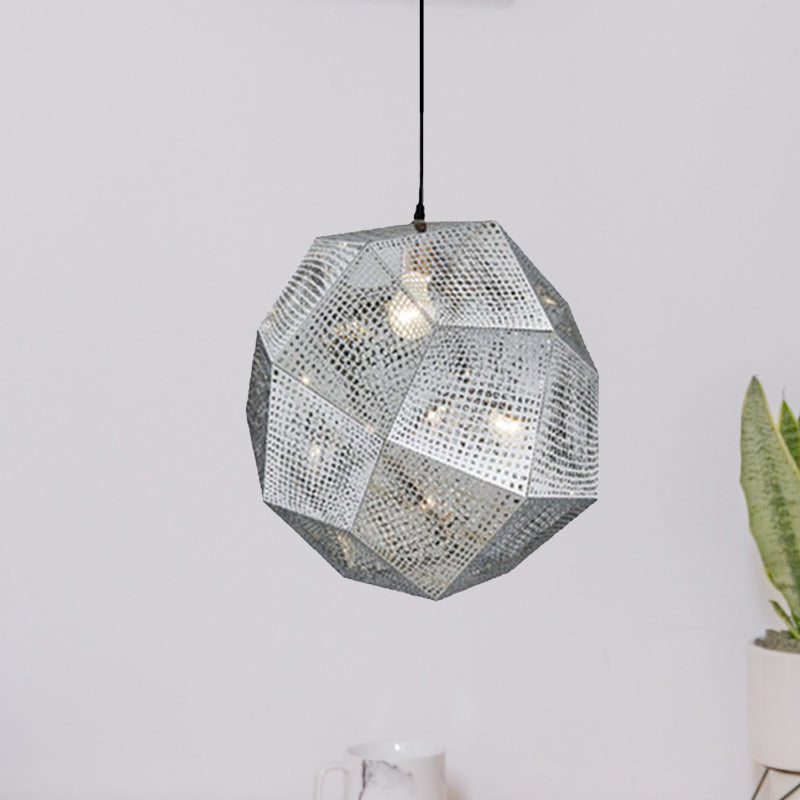 10"/12.5"/19"W Faceted Globe Pendant Lighting Contemporary Metal 1 Light Sliver/Gold/Rose Gold Hanging Ceiling Light Silver 19" Clearhalo 'Ceiling Lights' 'Modern Pendants' 'Modern' 'Pendant Lights' 'Pendants' Lighting' 239158